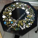 Black Marble Octagon Coffee Kitchen Table Top Floral Marquetry Inlay Decor E660