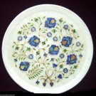 White Marble Serving Dish Plate Rare Lapis Gems Mosaic Inlay Work Kitchen Decor