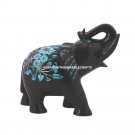 Decorative Marble Elephant Sculpture Turquoise Inlay Floral Art Mosaic Decor E35