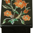 1.5"x2" Black Jewelry Vintage Box Carnelian Pietradura Floral Veterans Gift Deco
