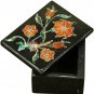 1.5"x2" Black Jewelry Vintage Box Carnelian Pietradura Floral Veterans Gift Deco