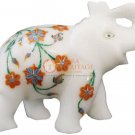 2" White Jumbo Elephant Sculpture Carnelian Marquetry Floral Veterans Gift Decor 2" White Jumbo Elephant Sculpture Carnelian Marquetry Floral Veterans Gift Decor