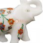 2" White Jumbo Elephant Sculpture Carnelian Marquetry Floral Veterans Gift Decor