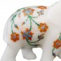 2" White Jumbo Elephant Sculpture Carnelian Marquetry Floral Veterans Gift Decor
