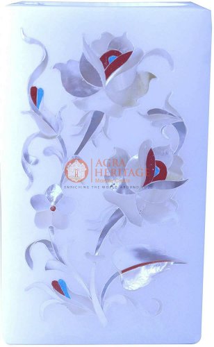 4" Marble White Handmade Pen Stand Mother of Perls Inlay Floras Christmas Gifts