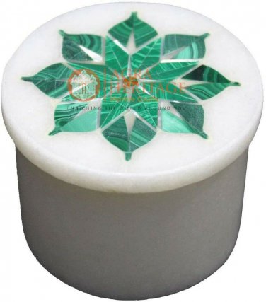 2"x2" Marble Ring Target Box Malachite Floral Inlay Collectible Christmas Gifts