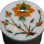 2"x2" Marble White Ring Lidded Box Carnelian Pietradura Floral Christmas Gift