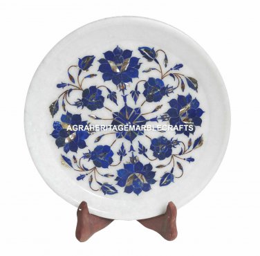 Marble Serving Tray Plate Kishti Lapis Stone Mosaic Inlay Collectible Gift H1339