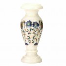 9"x4'' Marble Flower Vase Lapis Lazuli Inlay Floral Arts Home Decor Gifts H3598