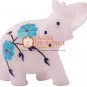 2.5" White Marble Wild Elephant Turquoise Inlay Floral Design New Year Eve Gift