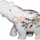 2.5" White Trunk Up Elephant Statue Multi Stone Inlay Design Columbus Eve Gifts 2.5" White Trunk Up Elephant Statue Multi Stone Inlay Design Columbus Eve Gifts
