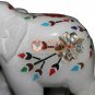 2.5" White Trunk Up Elephant Statue Multi Stone Inlay Design Columbus Eve Gifts