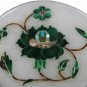 2"x2" Marble White Top Jewelry Trinket Box Malachite Floral Design Veterans Gift