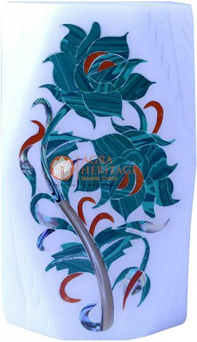 4" White Marble Pen Stand Malachite Pietradura Floral Decorative Veterans Gift