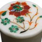 2"x2" White Round Ring Storage Box Cranelian Pietradura Floral Veterans Gift Art