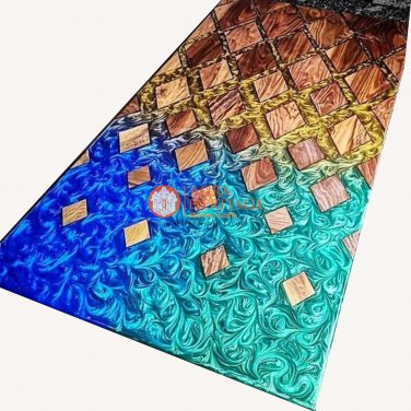 Multi Color Resin Live Edge Honey Cube Design Center Table Top Luxury Furniture