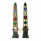 42" Pair of Marble Obelisks Specimen with Italian Pietre Dure Mosaic Arts E520