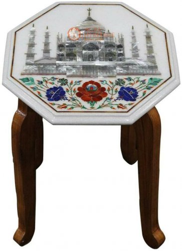 12"x12" Marble Handmade Coffee table Top With 15" Tall Stand Inlay Floral Arts