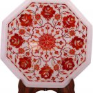 12"x12" Marble White Custom Table Top Carnelian Marquetry Floral Art Home Decor