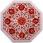 12"x12" Marble White Custom Table Top Carnelian Marquetry Floral Art Home Decor