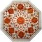 12"x12" Marble White Custom Table Top Carnelian Marquetry Floral Art Home Decor
