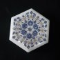 Marble Hexagon Jewelry Box Lapis Lazuli Floral Inlay Art Home Decorative Gifts