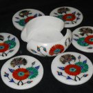 Marble Coffee Tea Coaster Set Malachite Paua Shell Carnelian Inlay Home Decor Marble Coffee Tea Coaster Set Malachite Paua Shell Carnelian Inlay Home Decor