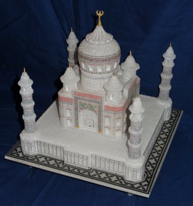 6" White Marble Taj Mahal Replica Handicraft Hallway Decor Historical Gifts Art