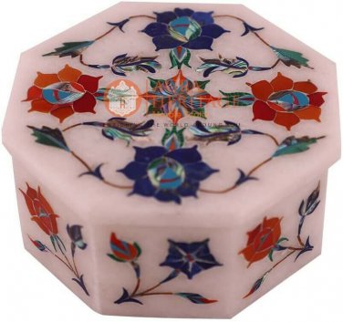 2"x2" Marble Top Jewelry Box Carnelian Precious Inlay Floras Art Halloween Gift