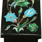 3"x2" Black Jewelry Vintage Box Malachite Floral Gemstone Inlaid Christmas Gift