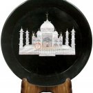 8" Marble Black Round Dish Plate Inlay Taj Mahal Decorative Art Columbus Gift