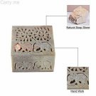 4"x4" Natural Soapstone Jewelry Vintage Box Intricate Design Decorative Gift Her