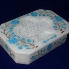 6"x4"x1.5" White Marble Jewellry Box Turquoise Marquetry Filigree Inlay Gifts