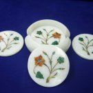 Marble Tea Coffee Coaster Set Fine Hakik Malachite Inlay Marquetry Design Decor Marble Tea Coffee Coaster Set Fine Hakik Malachite Inlay Marquetry Design Decor