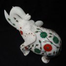 Marble Trunk Up Elephant Figurine Inlay Floral Marquetry Statue Good Luck Gift Marble Trunk Up Elephant Figurine Inlay Floral Marquetry Statue Good Luck Gift