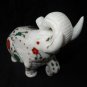 Marble Trunk Up Elephant Figurine Inlay Floral Marquetry Statue Good Luck Gift