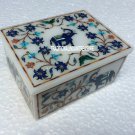 4"x3"x2" White Marble Jewelry Box Lapis Lazuli Elephant Multi Floral Inlay Stone 4"x3"x2" White Marble Jewelry Box Lapis Lazuli Elephant Multi Floral Inlay Stone
