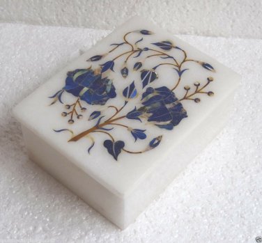 4"x3"x2" Marble Jewelry Box Lapis Lazuli Inlay Floral Arts Wedding Gift for Her