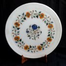 12" Marble Plate Marquetry Lapis Hakik Handmade Pietra Dura Floral Decor Gifts