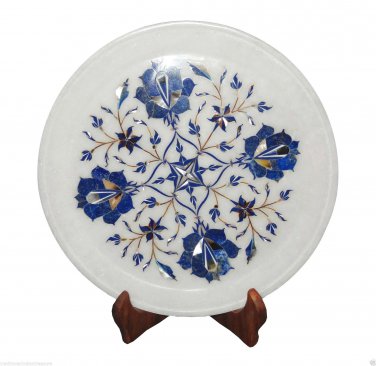 9"x9" Marble Plate Lapis Lazuli Pauashell Inlay Semi Precious Kitchen Decor Gift