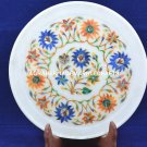8" White Marble Serving Plate Hakik Lapis Floral Arts Kitchen Decor H5458