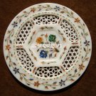 10" Filigree Marble Round Decorative Plate Multi Floral Inlay Gift Decor H4051 10" Filigree Marble Round Decorative Plate Multi Floral Inlay Gift Decor H4051