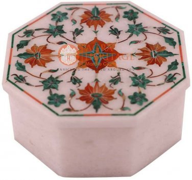 2"x2" White Handmade Jewelry Box Carnelian Inlaid Marquetry Art Halloween Gift
