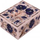 3"x2"x2" White Jewelry Lidded Box Lapis Floras Marquetry Art Halloween Gift Deco