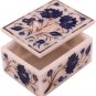 3"x2"x2" White Jewelry Lidded Box Lapis Floras Marquetry Art Halloween Gift Deco
