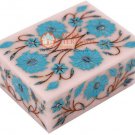 4"x3"x2" White Jewelry Storage Box Turquoise Inlay Floras Design Veterans Gift