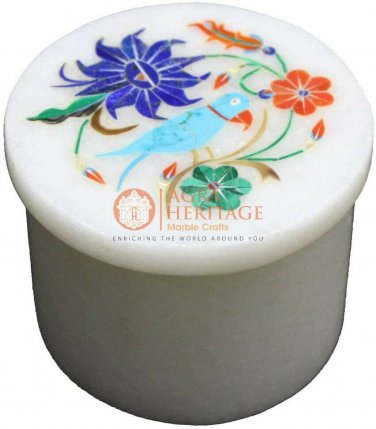 2"x2" Marble Ring Target Box Lapis Floras Parrot Semi Precious Art Veterans Gift