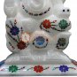 6" Marble White Ganesha Ji Statue Turquoise Inlay Floral Design Columbus Gifts