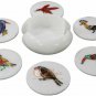 Bird Inlay Design White Marble Round Coaster Set Drinkware Decor Gift E1991