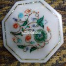 9" White Marble Tile Fine Malachite Gemstone Inlay Marquetry Home Decorative